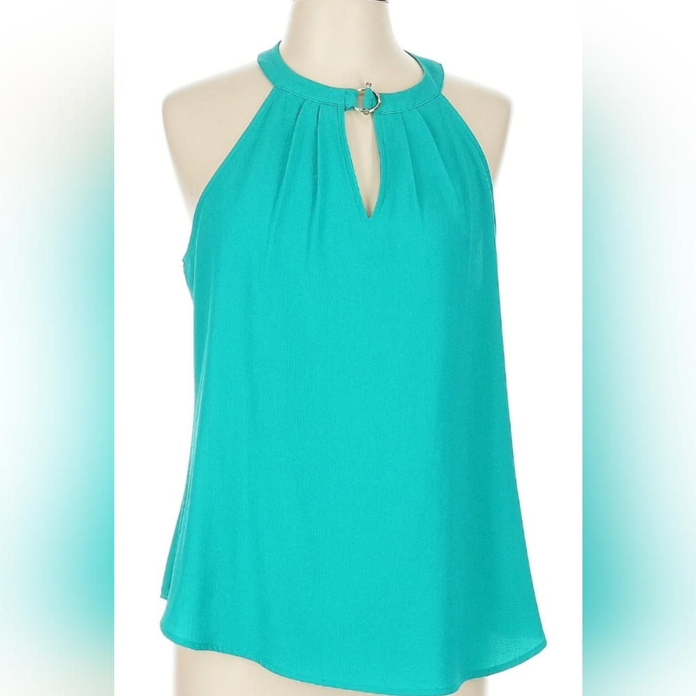 NY&Co 7th Avenue Design Studio Teal Turquoise Office Halter Top Size L‎ NWOT